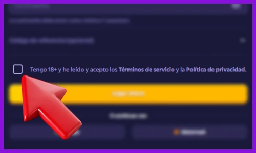 Aceptar los términos necesarios para continuar en Roobet
